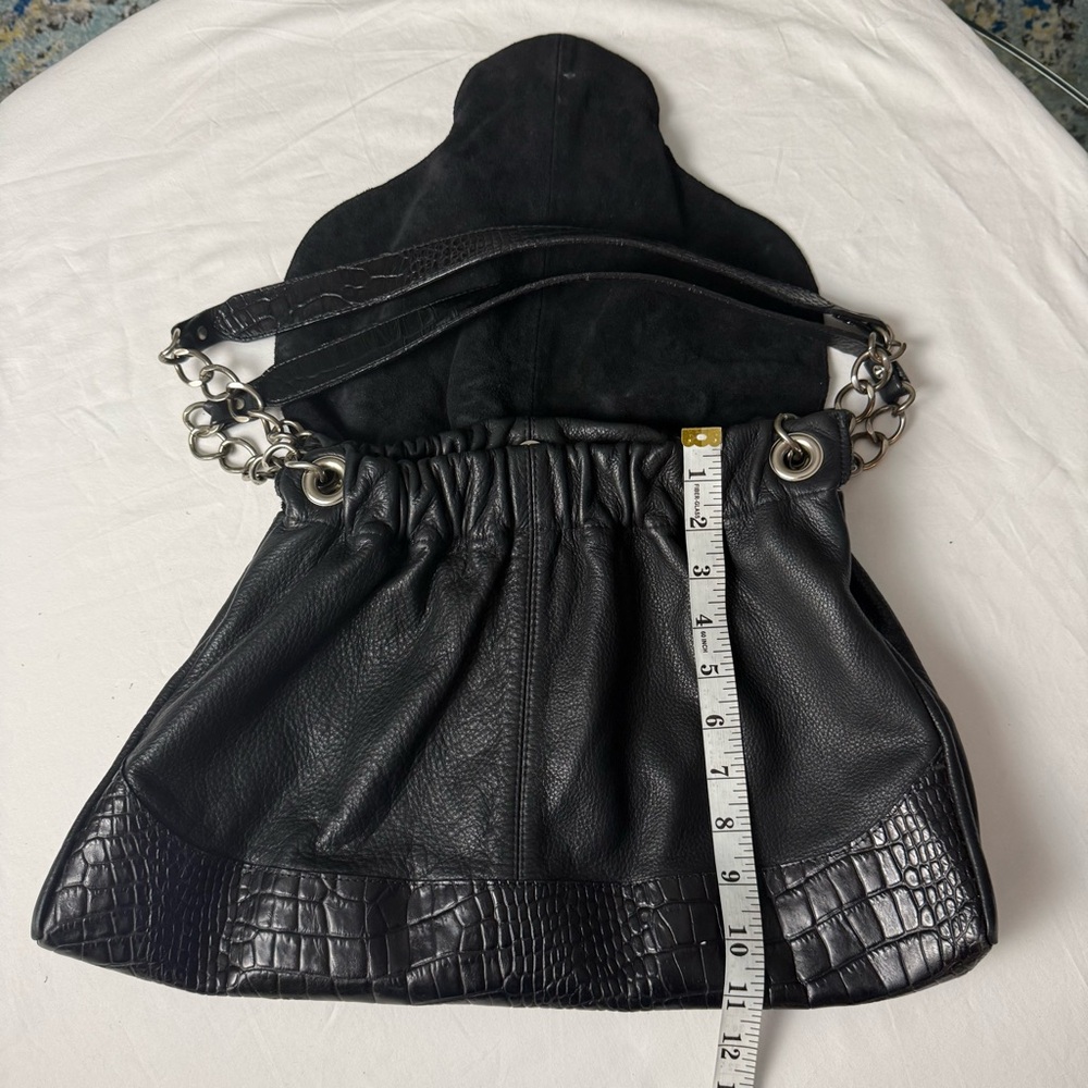 Vintage LEATHEROCK USA Black Pebbled Leather Jewel Studded Rocker Hobo Y2K Biker - Picture 5 of 16